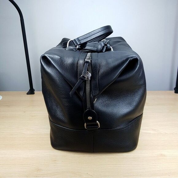 BROOKS BROTHERS Golden Fleece Black Pebbled Leather Weekender Travel Duffel Bag - Picture 2 of 13